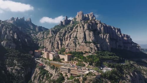 Aerial View of the Benedict Church Abbey of Monserrat From Barcelona Spain