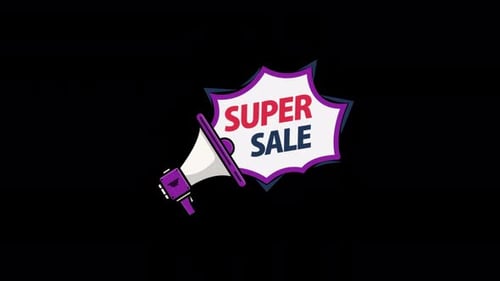 Animated Megaphone Super Sale Message in Flat Design