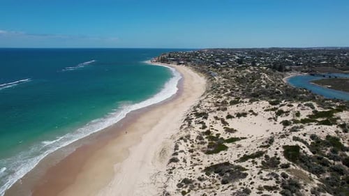 Aerial view of Port Noarlunga Beach and jetty, Australia.