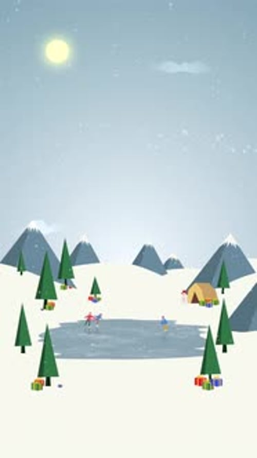 2D Background of Children Ice Skating In Frozen Pond Vertical