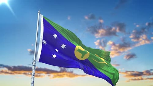 Christmas Island Flag Waving in Blue Sky