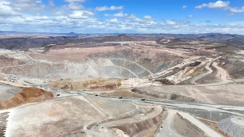 Aerial view of copper mine in desert landscape, United States.