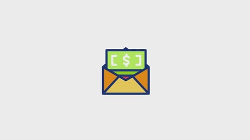 Animated Flat Design Envelope Revealing Money Card Icon