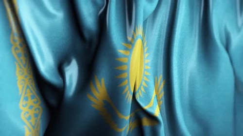 Kazakhstan National Flag Waving with Realistic Fabric Texture