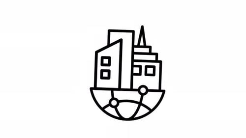 Animated Flat Design Global City Network Icon