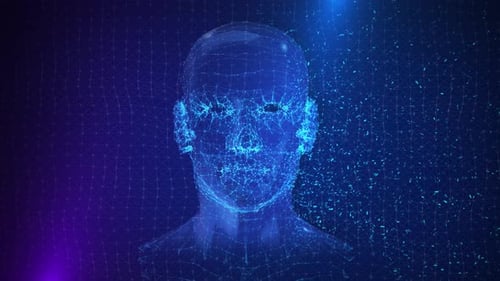 Futuristic Digital Human Head Wireframe Network Data Animation