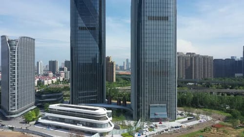 Aerial View of a Bustling City with Modern Skyscrapers Hangzhou China