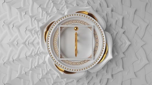 Símbolo 3D do chakra raiz girando sobre fundo branco.