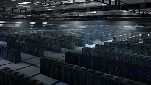 Server Hub Gear Managing Data Needed for Cryptocurrency Mining Aerial Shot