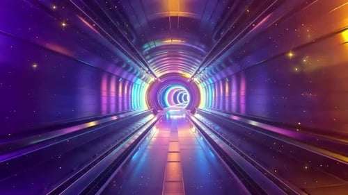 Hyperespace graphique animé 3D futuriste en tunnel au néon