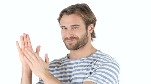 Man Applauding on a White Background