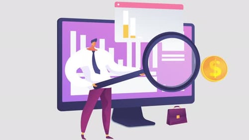 A Man Analyzing Business Graphs from Monitor with Magnifying Glass 4K