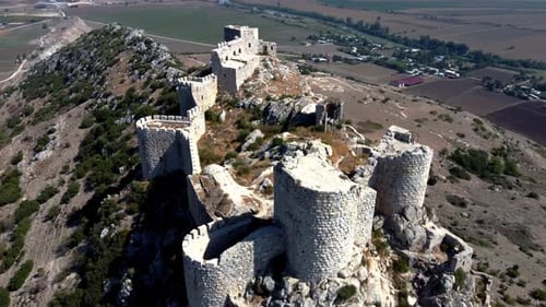 Turkey Castles: Aerial Majesty: Yilan Castle in Adana, Majestic Castle: Aerial View from Steep Hill