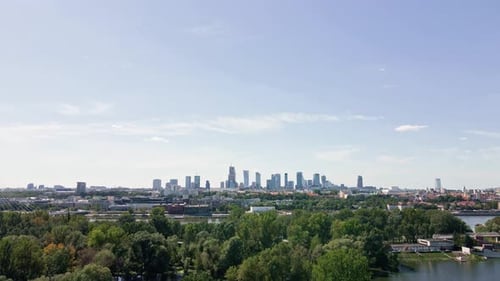 Aerial View of Warsaw Cityscape with Skyscrapers