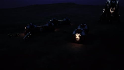 Mars Colony Base Illuminated During Nighttime Exploration Activities