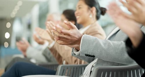 Presentation, success or hands of audience clapping at a workshop or seminar for success