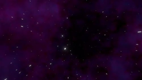 Seamless loop animation of flying through a deep cosmic starfield filled with purple nebula clouds