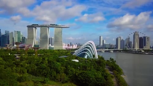 Flying Forward Drone Shot Unveiling the Iconic Marina Bay Sands