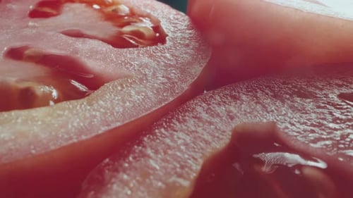 Juicy Tomato Slices in Extreme Close-Up