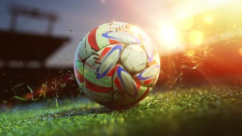 Close up of soccer ball at sunset.