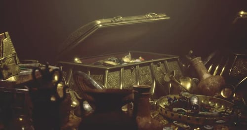 Ornate Golden Treasure Chest Opening Reveal Animation