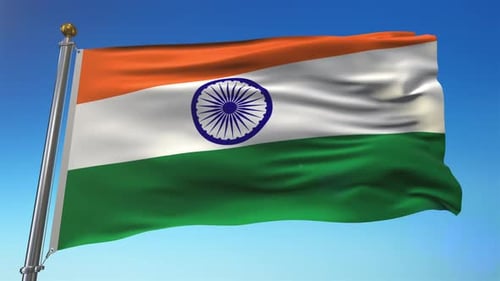 Animated Realistic India Flag Waving on Blue Sky