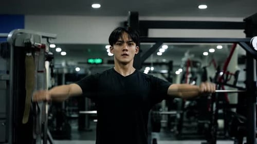 Muskulöser gesunder Mann, der Sport im Fitnessstudio trainiert