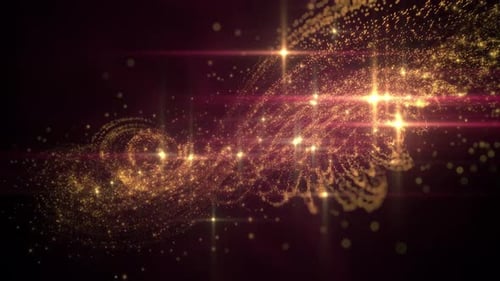 Golden Shimmering Particles Swirling Light Flares Background