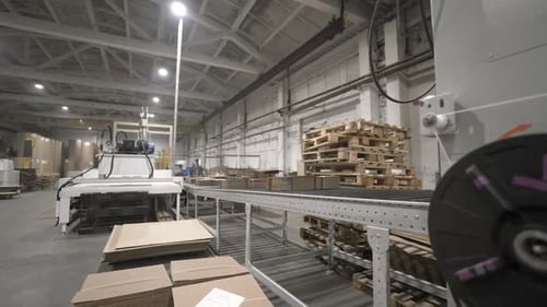 Process of Moving Cardboard Sheets Along Industrial Conveyor