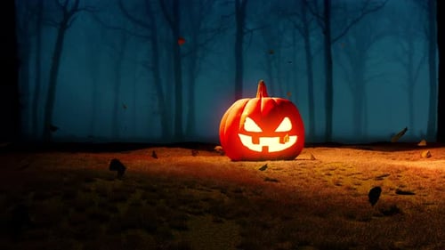 Calabaza de Halloween con bosque aterrador 4k