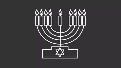 Animated Hanukkah Menorah with Lighting Candles Line Art