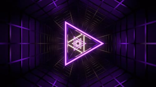 Purple And Yellow Neon Triangle In Mesh Tunnel Background Vj Loop | 4K