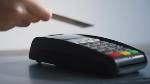 Closeup Hands Pay Card Contactless in Shop Unknown Customer Spending Money