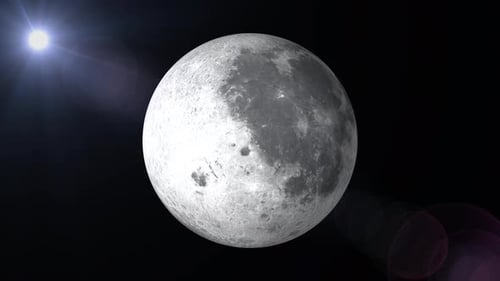 Rotating Full Moon with Lens Flare in Dark Space