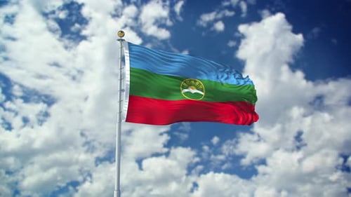 Detailed Flag Waving Against Blue Sky with Clouds