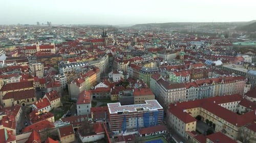 April 2024 - 4K Aerial of sunset in Prague, Czech Republic.