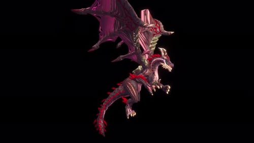 Animated Red-Accented Dragon Flying with Alpha Channel