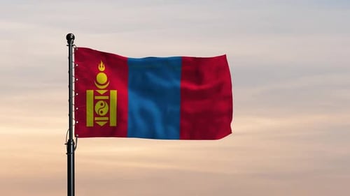 Flagge der Mongolei in Bewegung vor luftigem Hintergrund