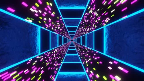Blue Sci-Fi Neon Glow Cyber Tunnel Background Vj Loop In 4K