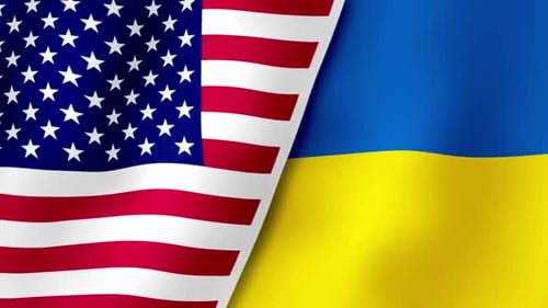 United States and Ukraine National Flags Waving Seamlessly