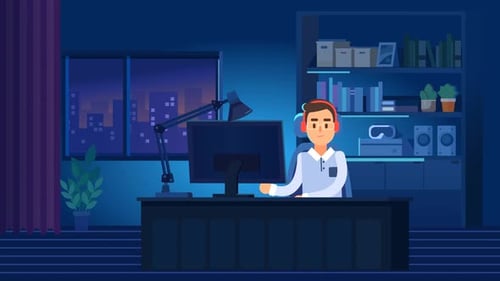 4K Working overtime in front of the computer in the office late at night