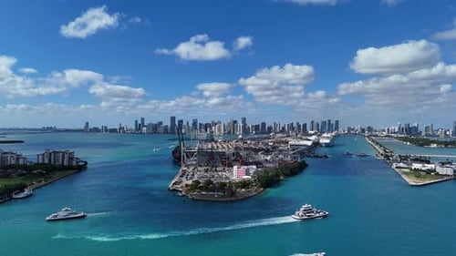 Incredible Beautiful Drone View of Miami Skyscrapers Against a Cloudy Sky on a Clear Day