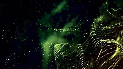 Digital science fiction background of glowing particles like in nano world with depth of field