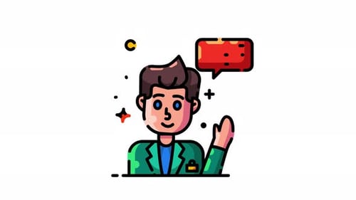 Animated Flat Design Icon of Waving Person for Communication