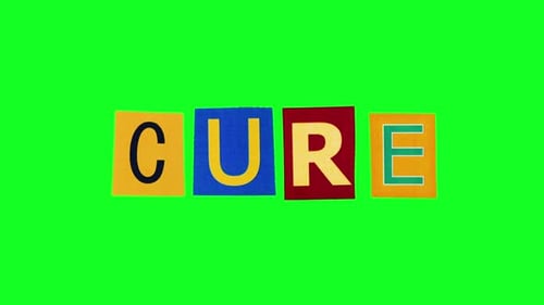 The Title Cure Created From Letters Printed in Stickers Which are Crumpling and Unwrapping