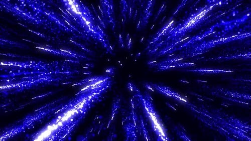 Futuristic Blue Particle Streaks Fly Through Space Background