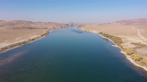 Ili River and Kazakh Steppe on Sunny Day