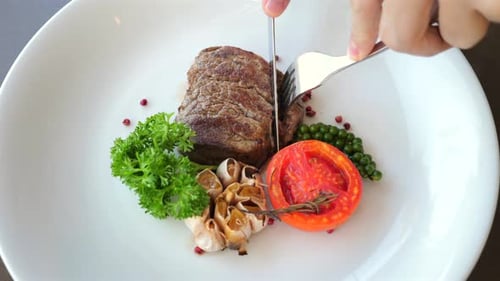 Gourmet Steak Dish Cut Close Up