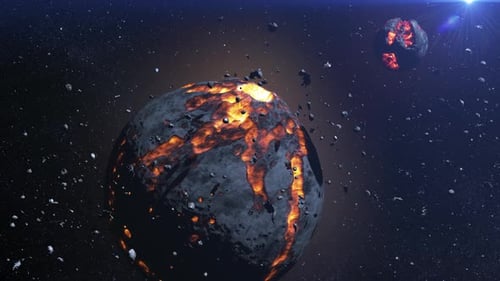 Sterbender Alienplanet im Weltraum mit Asteroiden