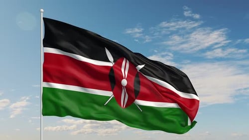 Realistic Waving Kenya Flag on Blue Sky Background